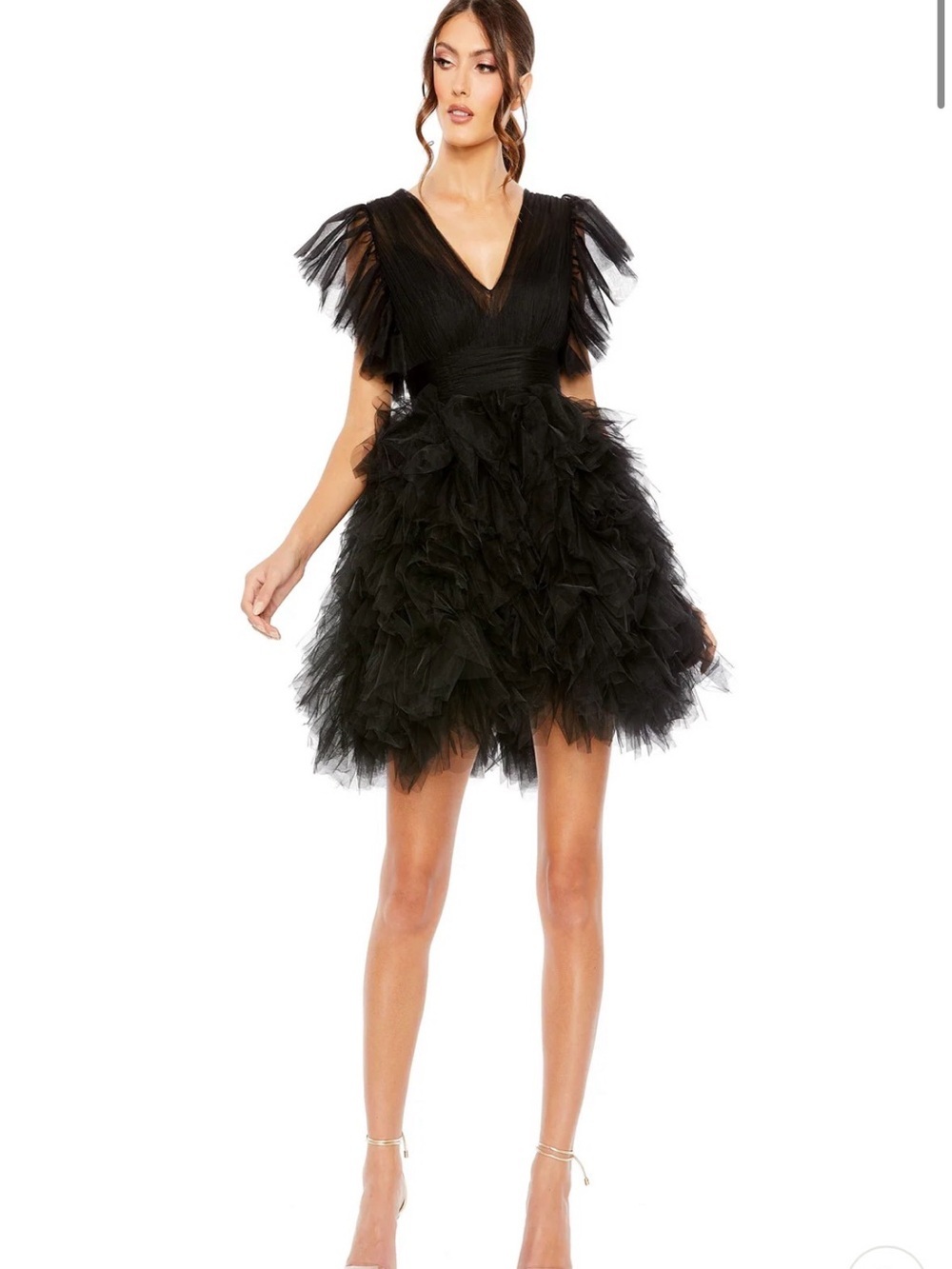 MAC DUGGAL 20505 Elegant Black Tulle V-Neck Party mini Dress size 12 NWT
